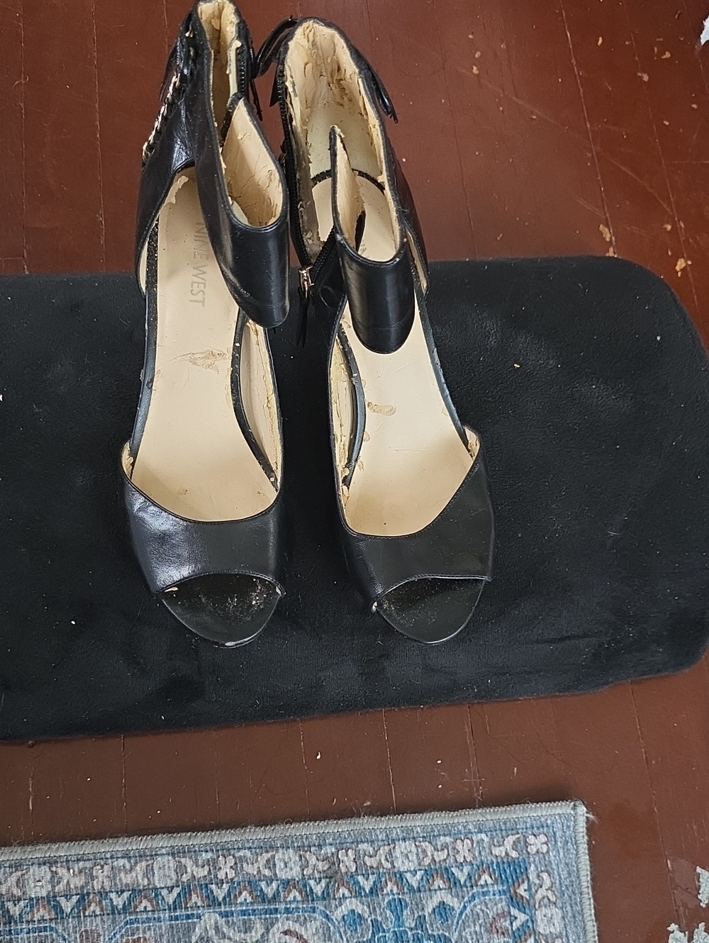 Nine West Black Open-Toe Ankle-Strap Heels